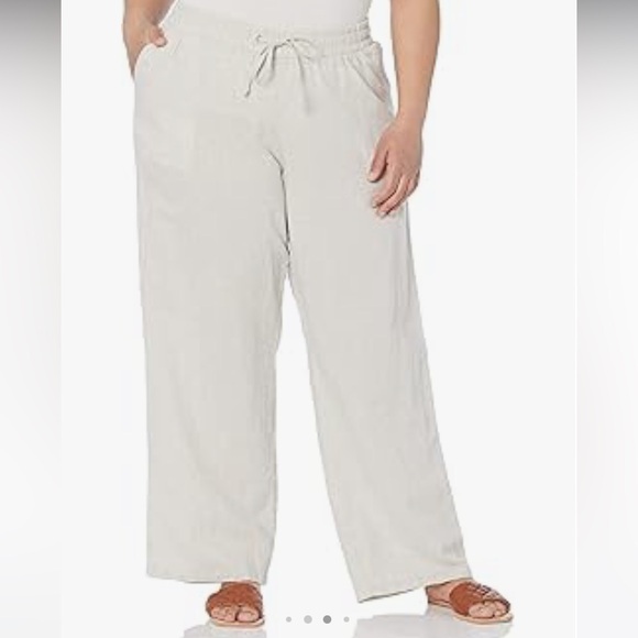 Amazon Essentials linen pants Women's 2x ECRU Drawstring Wide Leg Pant EUC - Picture 1 of 16